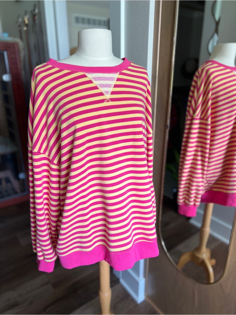 Pink & Yellow Striped Oversized Sweater